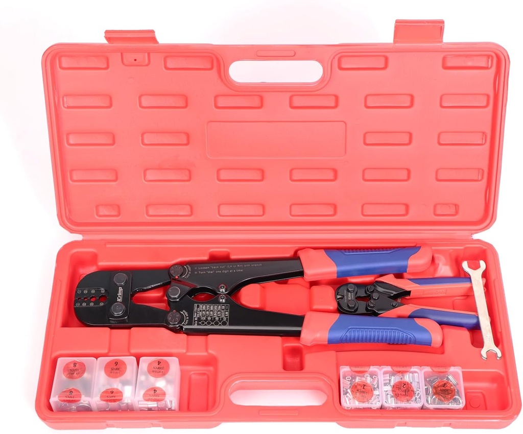 iCrimp Wire Rope Crimping Tool Kit with Wire Rope Cutter and 375pcs Sleeve Kit, Fishing Crimping Tool IWS-1608M & CWR-35, Set in Box