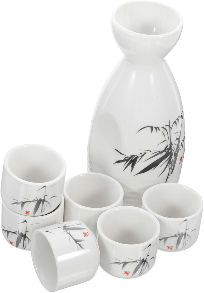 1set Traditional Japanese Sake Ceramic Kettle and Cups and Reusable Sake Pot Rice Wine Cups for Tea Drinks