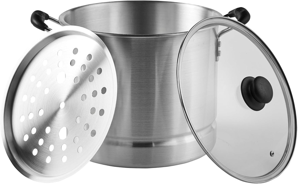 IMUSA USA Steamer with Glass Lid 20-Quart, Silver