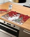 Christmas Countertop Burners Protection Mats for Kitchen, Snowman Christmas Tree Deer Red Rubber Stove Top Cover Mat, Heat Proof Mats Cooktop Cover for Counter Dish Drying Mat, 31"x24"