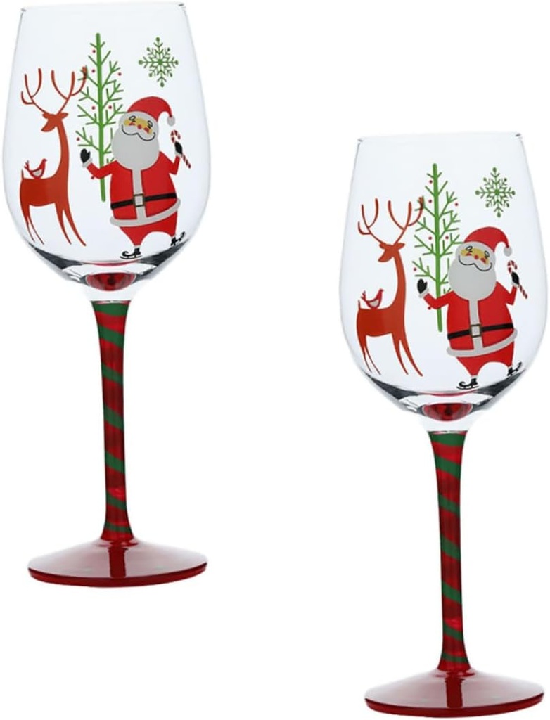 2pcs Festive Wine Glasses Santa and Elk Design Christmas Tree Goblets for Holiday Parties and Celebrations