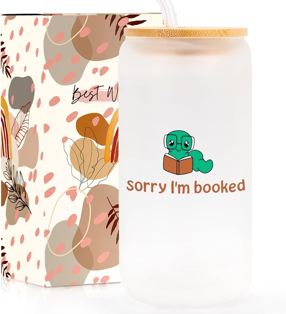 Book Lovers Gifts – 16oz Aesthetic Glass Cups for Women, Librarians, Readers, Bookworm, Book Club, Friends, Teachers - Reading Themed Gifts #4