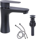 Vapsint Black Bathroom Faucet 1 Hole, Matte Black Single Handle Stainless Steel Bathroom Sink Faucet, Modern Vanity Faucets with Water Supply Hoses and Pop Up Drain