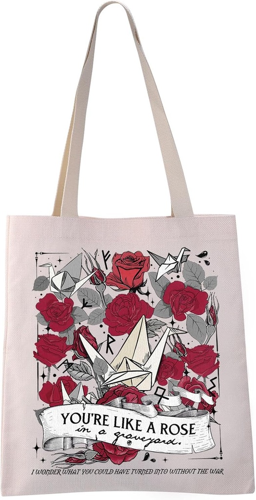 VAMSII Rose In A Graveyard Bookish Tote Bag V Graveyard Book Lover Merch Gift Book Fans Gift (LIKE A ROSE tote)