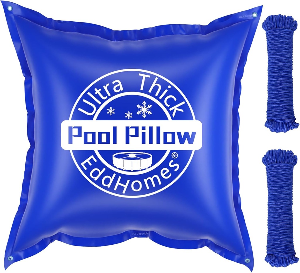 4x4ft Pool Pillow for Above Ground Pools, 0.5mm Extra Thick & Strong Cold-Resistant Poo l Pi llows for Closing Winter, Pool Pillow for Winterizing to Last All Season(with 33ft Rope)