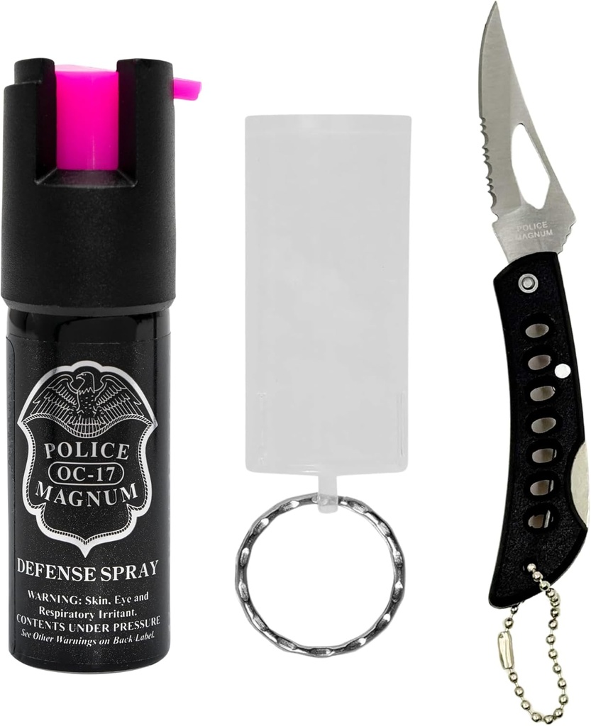 Police Magnum Mini Pepper Spray Self Defense Safety Tool- Tactical Strong Built-in Keyring Holder- Maximum Heat Strength OC- Made in The USA 1/2oz