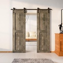 HOMACER Door Size 26'' W x 84'' H x 1-3/8'' D Double Pine Wood Barn Door (Unassembled H Design) with Non-Bypass Installation Hardware Kit, Track Length 108'', Interior Use Only