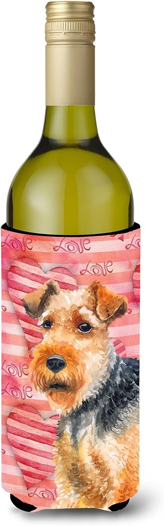 Caroline's Treasures BB9787LITERK Welsh Terrier Love Wine Bottle Hugger, Red Bottle Cooler Sleeve Hugger Machine Washable Collapsible Insulator Beverage Insulated Holder