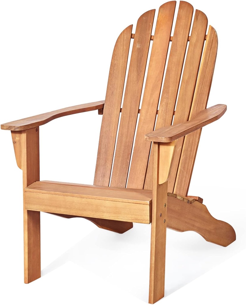 Tangkula Adirondack Chair, Acacia Wood Adirondack Lounger Chair, Outdoor Armchairs with Slatted Seating, Weather Resistant