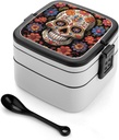 Bento Box for Adult Sugar Skulls Bento Lunch Box with 2 Compartments Stackable Lunch Container Reusable Food Storage Container Meal Prep Snack Containers