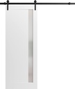 SARTODOORS Planum 0660 | Interior Single Sliding barn Door with Frosted Glass, Solid Wood, 36x80, White, Modern Style | Hardware Included