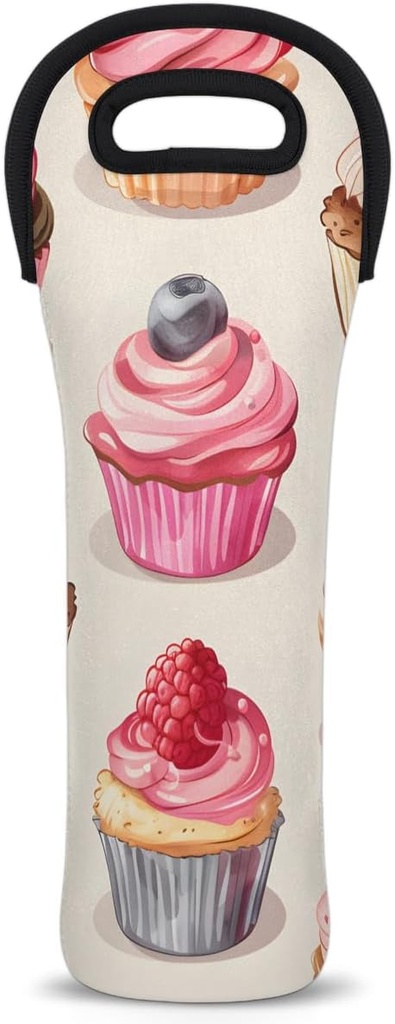 Food Cake Wine Carrier Tote Bag Single Bottle Portable Neoprene Insulated Bags Lightweight Travel Wine Cooler Bag for Party and Picnic, Gifts for Men, Women, Friends, Wine Lovers