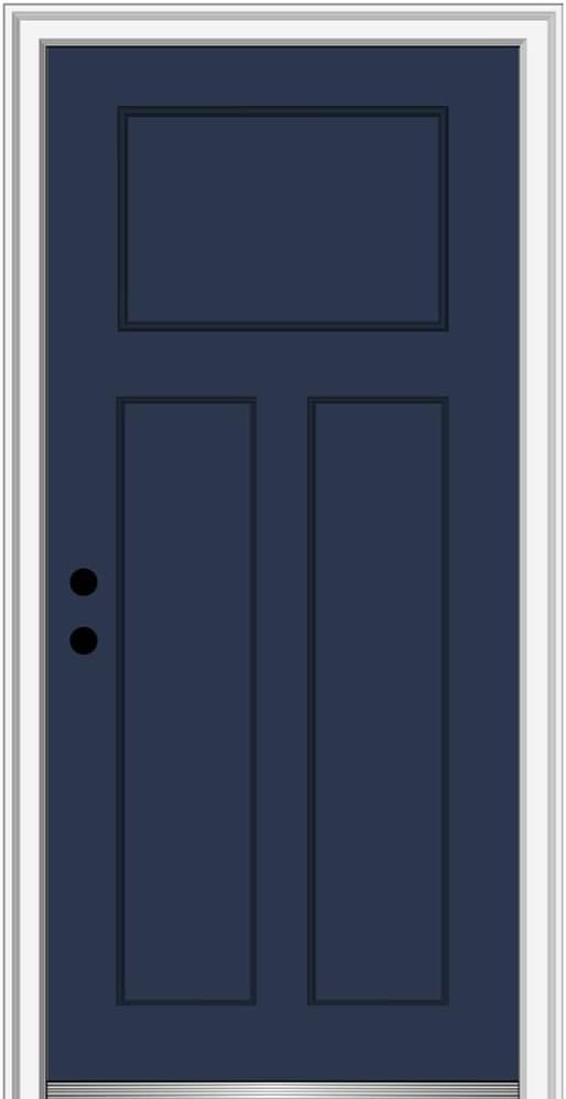 National Door Company ZZ15493R Fiberglass Smooth Naval, Right Hand In-swing, Prehung Front Door Craftsman 3-Panel, 36" x 80"