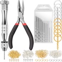 LEOBRO Hand Drill, 222 PCS Pin Vise Hand Drill with Drill Bits(0.8 mm-3 mm), Needle Nose Pliers, Keychain Making Kit, Jewelry Making Supplies, Hand Drill Tools for Jewelry Keychains Making