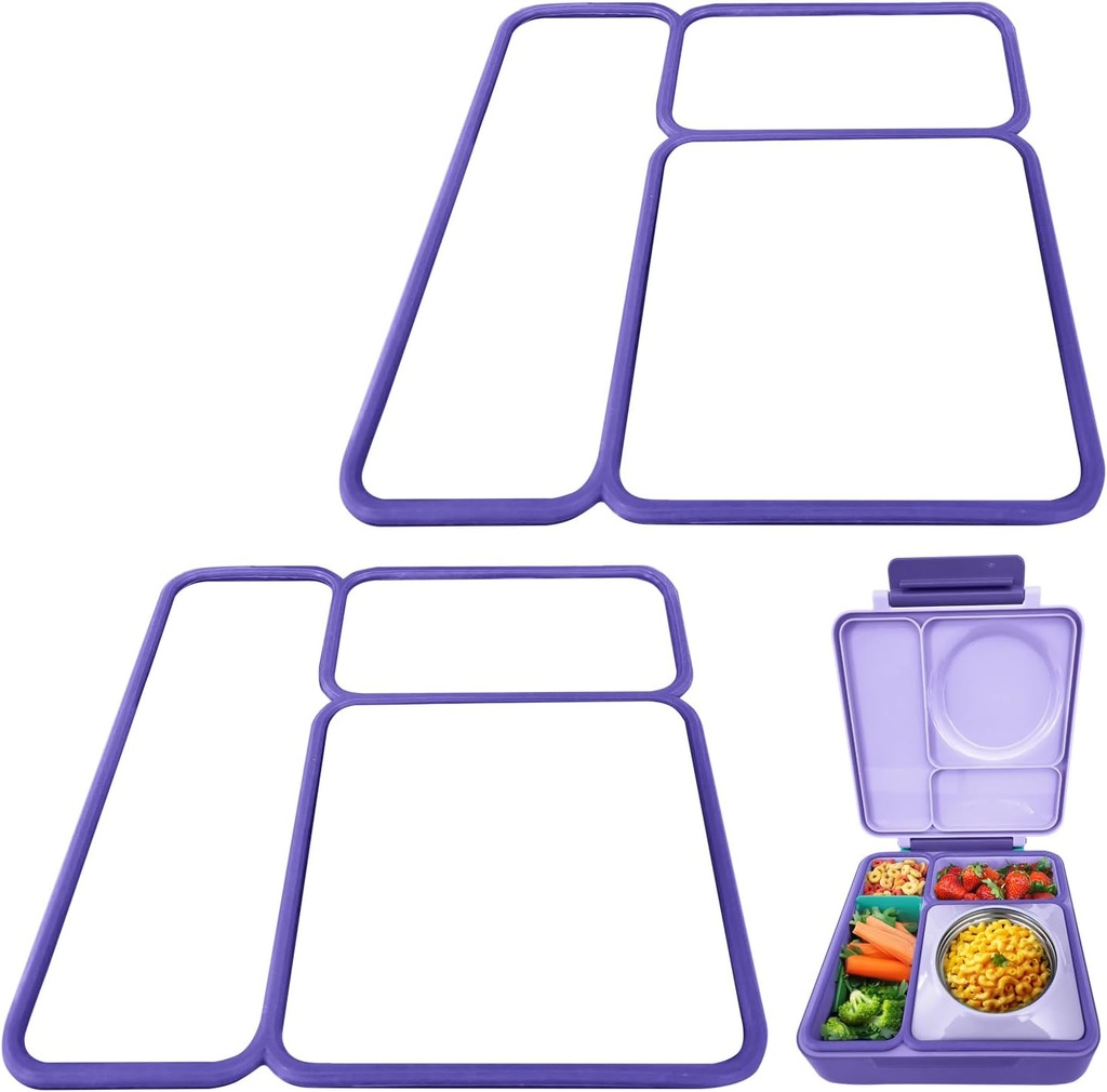 [2 Pack] Lid Seal Gasket For OmieBox - Exact Fit Replacement Part For Kids Bento Lunch Box With Insulated Food Container - 100% Food-Safe Silicone Rubber (Purple) - Lunch Box NOT Included