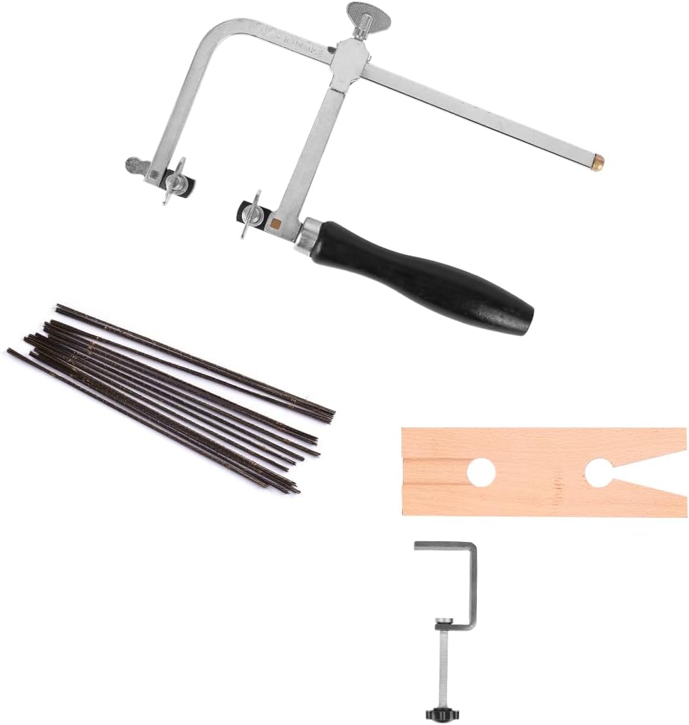 3 in 1 Jewelry Making Kit Jeweler's Saw Frame Adjustable with 144 Blades, Bench Pin Clamp Set V-Slot Workbench Wooden Jewelry Clamp Tool