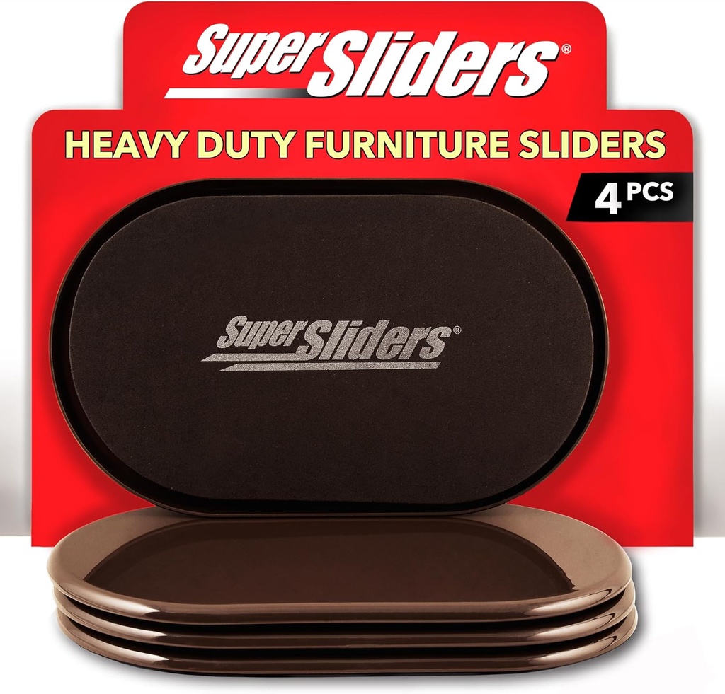 Super Sliders 5 3/4" x 9 1/2" Oval Reusable Furniture Sliders for Carpet - Effortless Moving and Surface Protection, Brown (4 Pack)