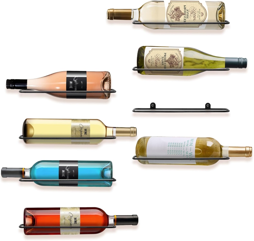 FLstudio Wall Mounted Wine Rack: 8 Bottle Wall Mount Wine Rack for Wine Bottles Display and Storage - Metal Wall Wine Bottle Organizer Holder for Wine Cellar Home Kitchen Bar Decor