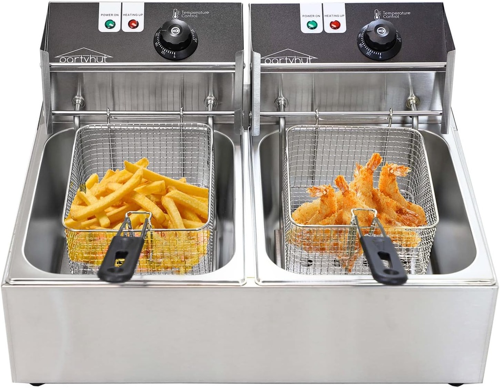 12 Liter/12.6 Quart Dual-tank Commercial Deep Fryer Machine, Double Basins Large Capacity Stainless Steel Countertop Fryer, 110v Double Two Tank Design for Small Business and Events