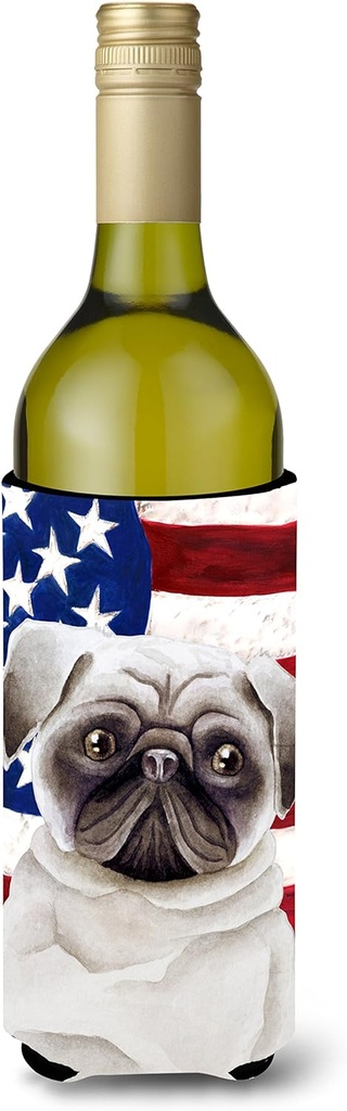 Caroline's Treasures CK1385LITERK Pug Patriotic Wine Bottle Hugger Bottle Cooler Sleeve Hugger Machine Washable Collapsible Insulator Beverage Insulated Holder