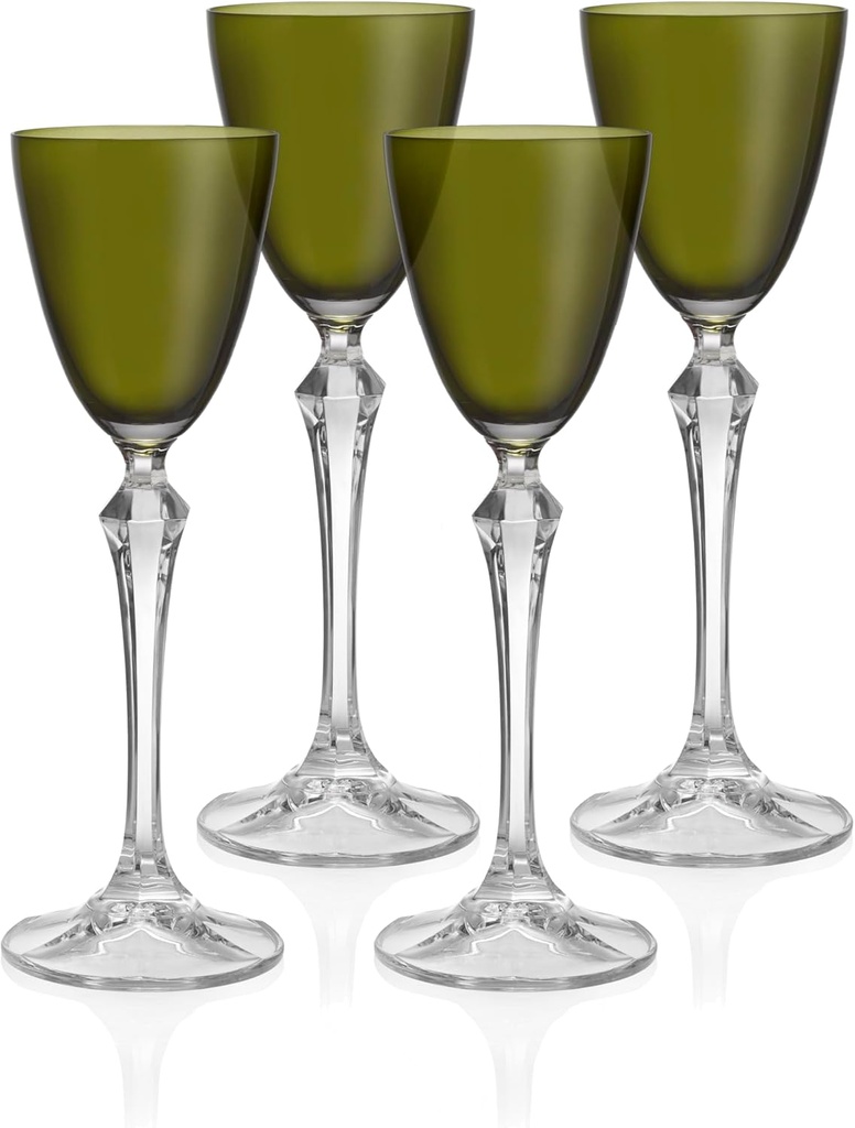 Barski Cordial Glass - Liquor Glass - Set of 4 - Green Colored Top - Clear Stem - Cordial Glasses - Sherry Glasses - Shot Glasses - 3 oz. - Made in Europe