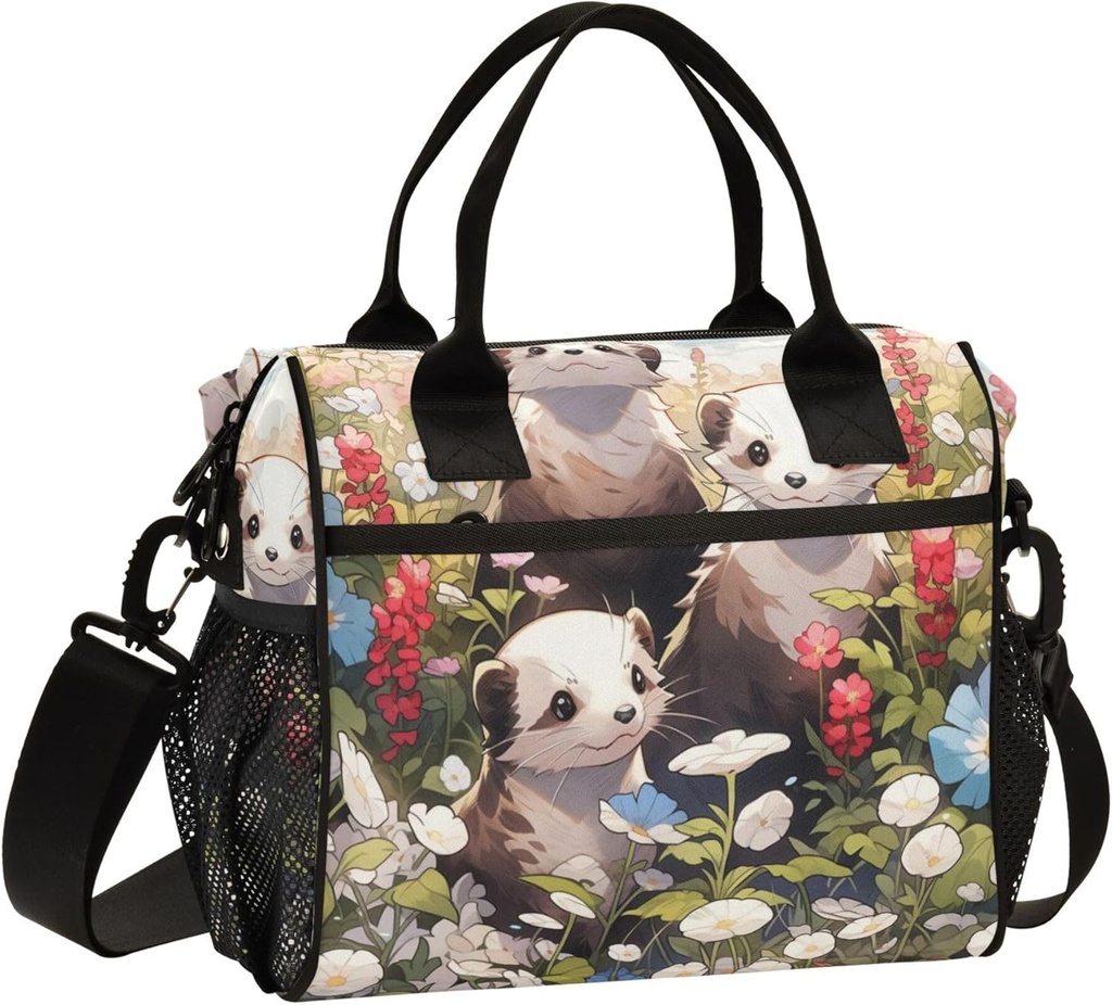 Cartoon Ferrets Lunch Bag Cooler Lunch Box Portable Meal Prep Food Container for Office School Travel Picnic