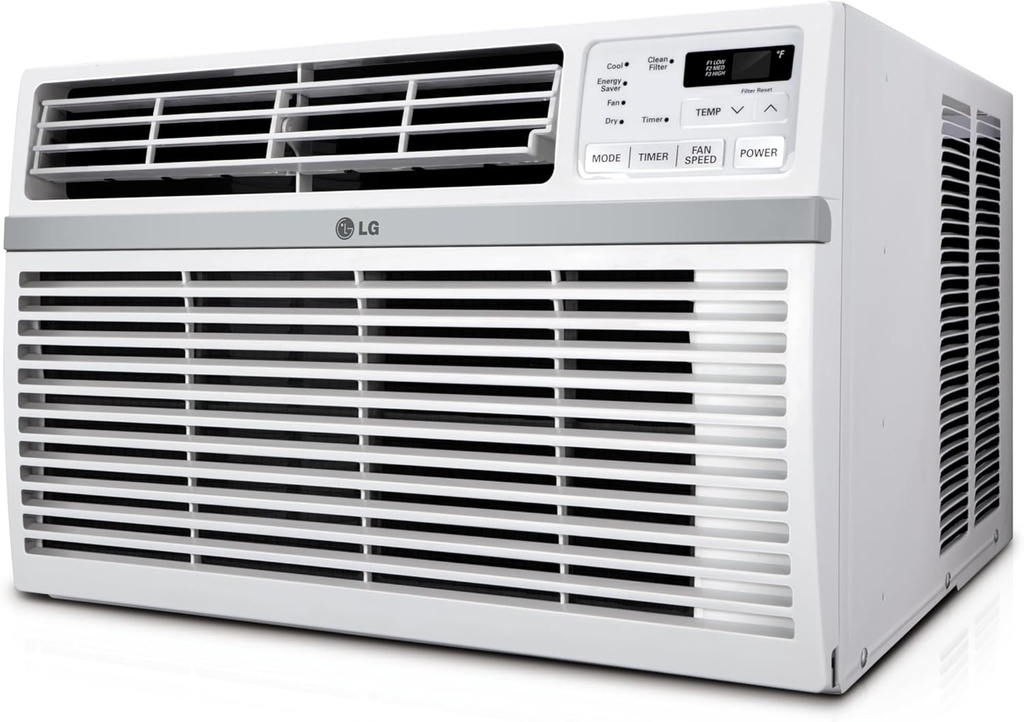 LG 8,000 Window Air Conditioner, 115V, 350 Sq.Ft. (14' x 25' Room Size), Quiet Operation, Electronic Control with Remote, 3 Cooling & Fan Speeds, Auto Restart, 8000 BTU, White