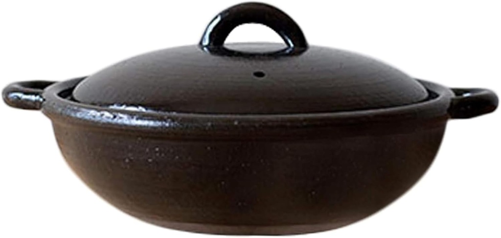 Handmade Ceramic Pot - Japanese Donabe Cocer Cooking Pot - For 2-3 People 10.2 x 10.2 x 4.7 inch (1500cc) - Black