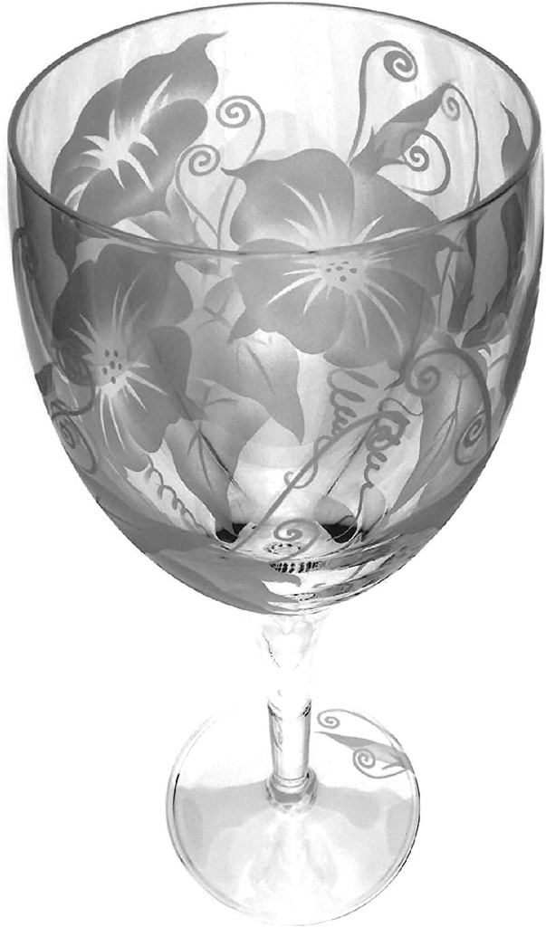 Hand Etched Italian Crystal Goblet Sandblasted (Sand Carved) Handmade Wine Water Glass Engraved (Morning Glory Flower, 340 Milliliter (11.5 Ounce) White Wine)