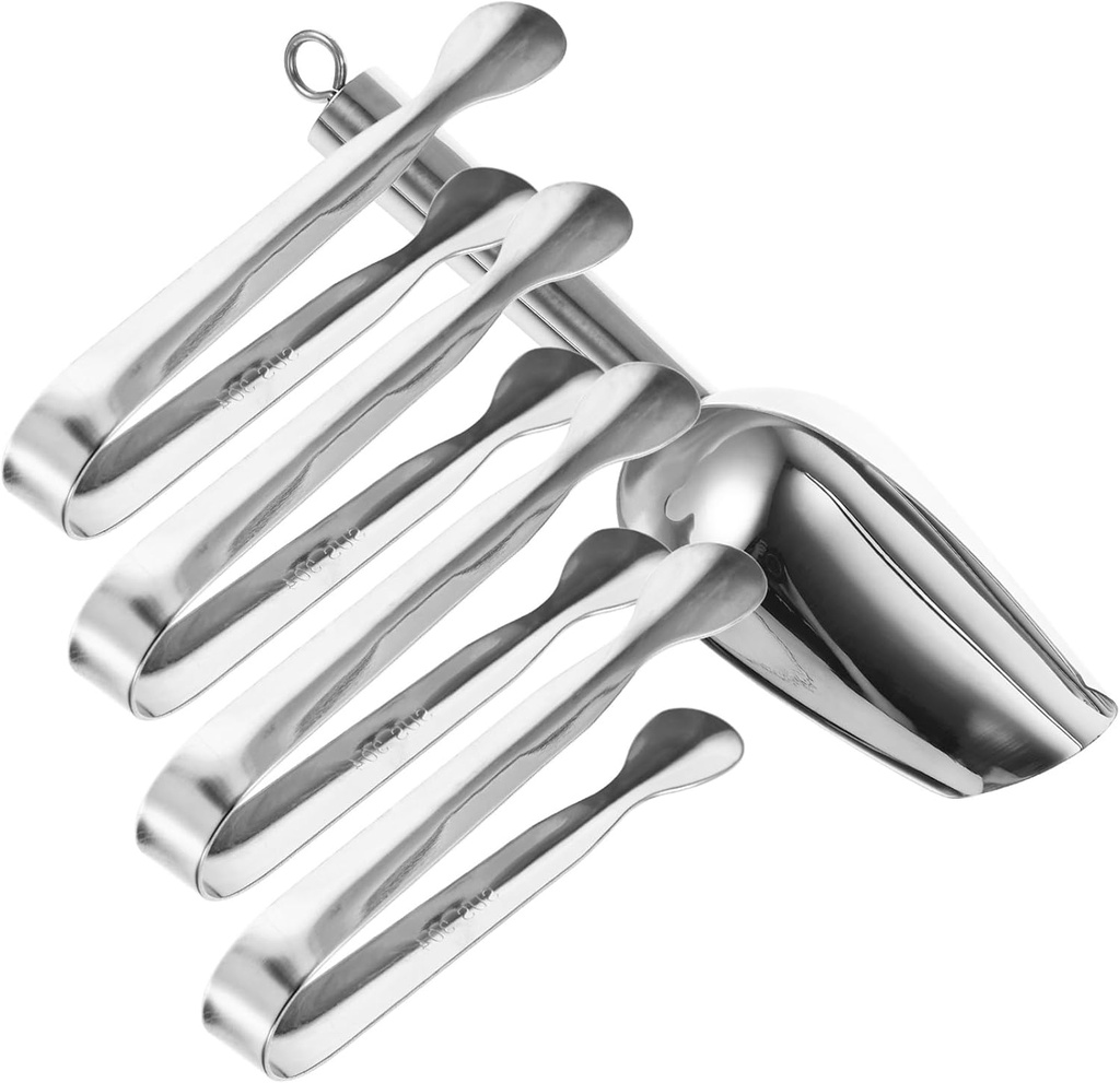 1set Stainless Steel Ice Scoop and Tongs Heavy Duty Ice Shovel for Scooping Beans Flour and Soybeans Ergonomic Design Smooth Easy to Clean
