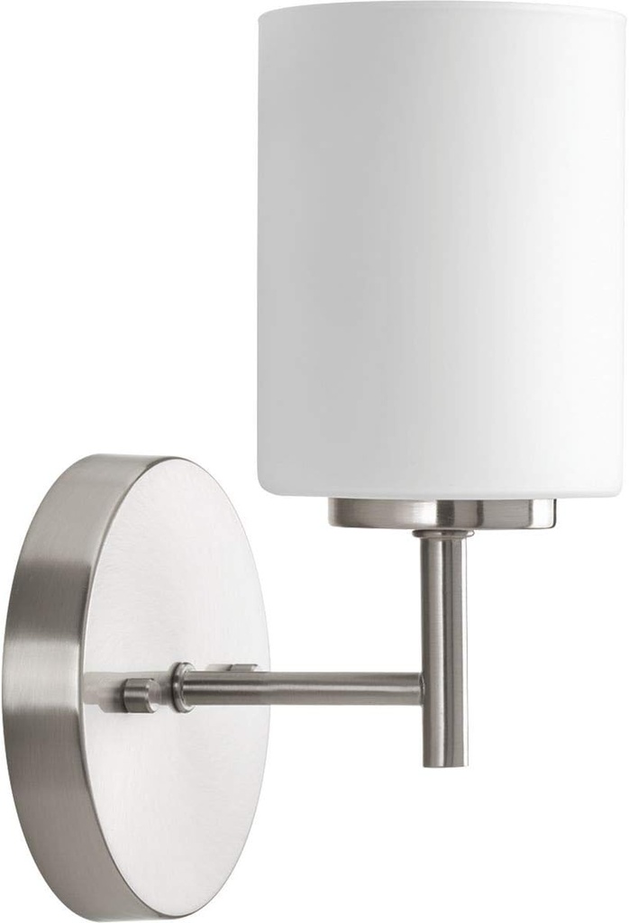 Progress Lighting Replay Collection 1-Light Etched White Glass Modern Bath Vanity Light Brushed Nickel, E26