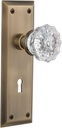 Nostalgic Warehouse New York Plate with Keyhole Crystal Glass Knob, Passage - 2.75", Antique Brass