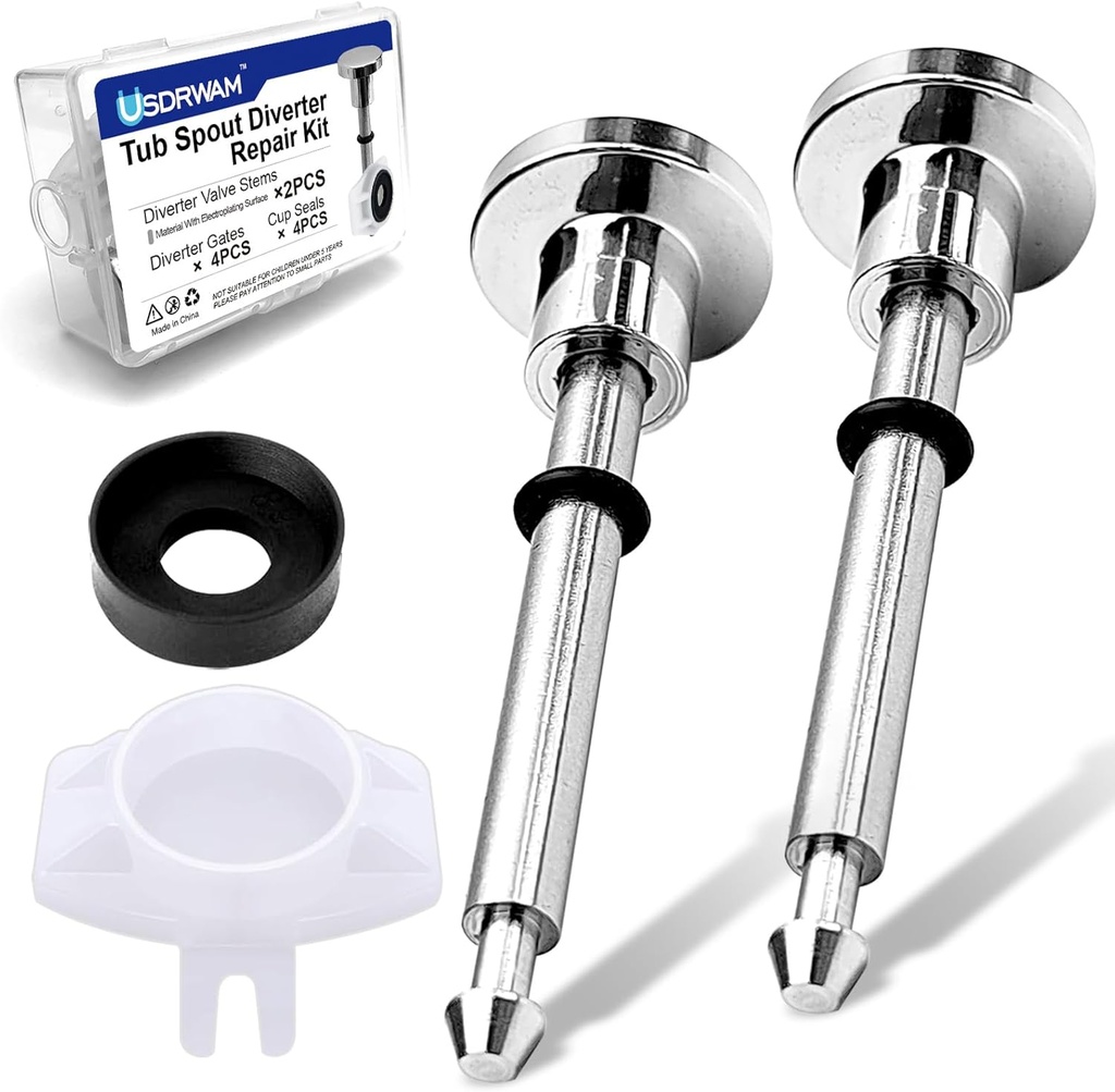 2 Set Tub Spout Diverter Repair Kit, Includes Bathtub Spout with Diverter Valve Stems Cup Seals and Gates, Shower Bathtub Leaky Faucet Repair Replacement Parts (Plating)