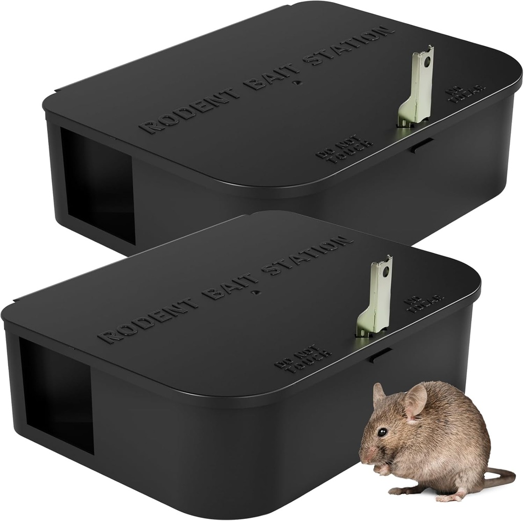 Rat Station Box with 1 Key, Complete Rodent Solution Keeps Rats Away, Pet & Child-Safe, Lock & Key Available, Reusable & Long-Lasting, Indoor & Outdoor, 2 Pack