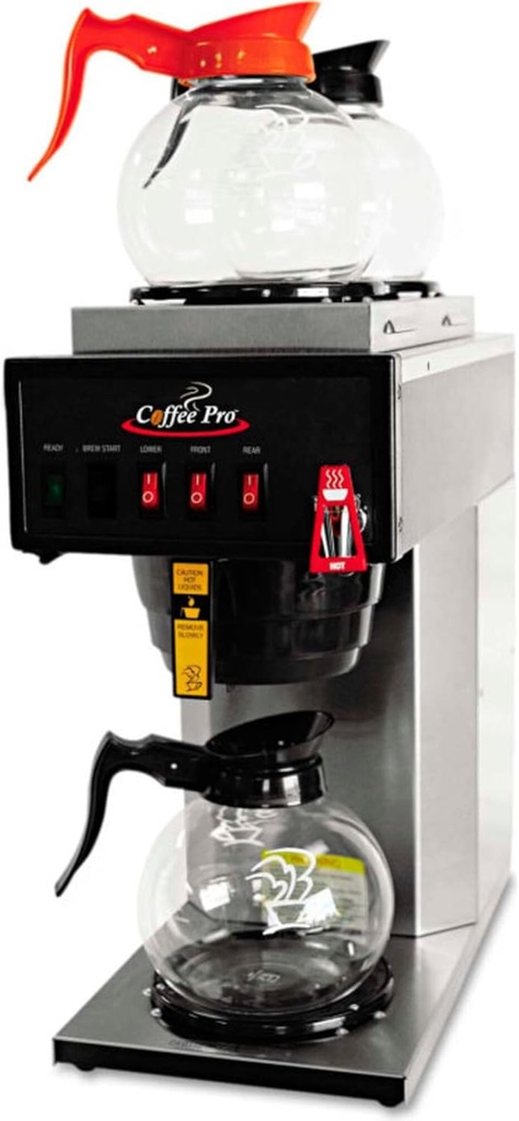 Coffee Pro Two-Burner Institutional Coffee Maker, 12-Cup, 9 x 16.5 x 19, Stainless Steel