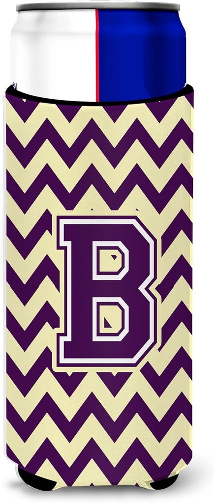 Letter B Chevron Purple and Gold Ultra Beverage Insulators for slim cans