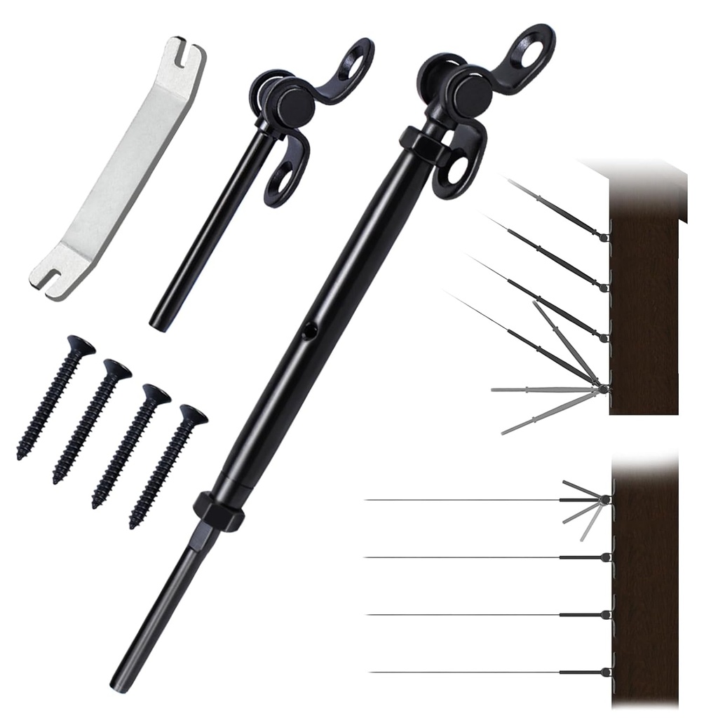 Muzata 40 Pairs 1/8" Black Cable Railing Hardware Kit Swage Toggle Turnbuckle for Wood Post T316 Stainless Steel Deck Cable Railing System Angle 180° Adjustable Stairs 80 Pack CK07