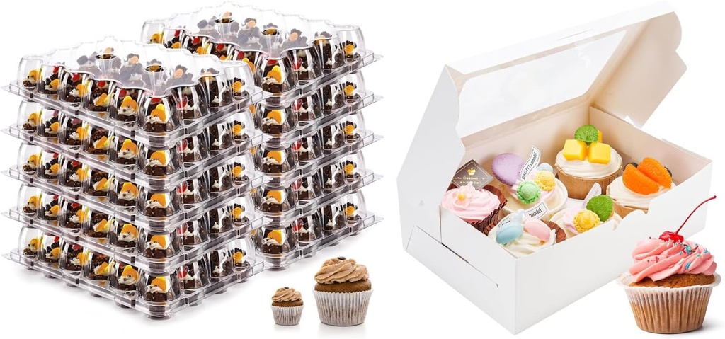 Bundle of 20 Pack Cupcake Containers and 15 Pack Cupcake Boxes for 480 Cupcakes