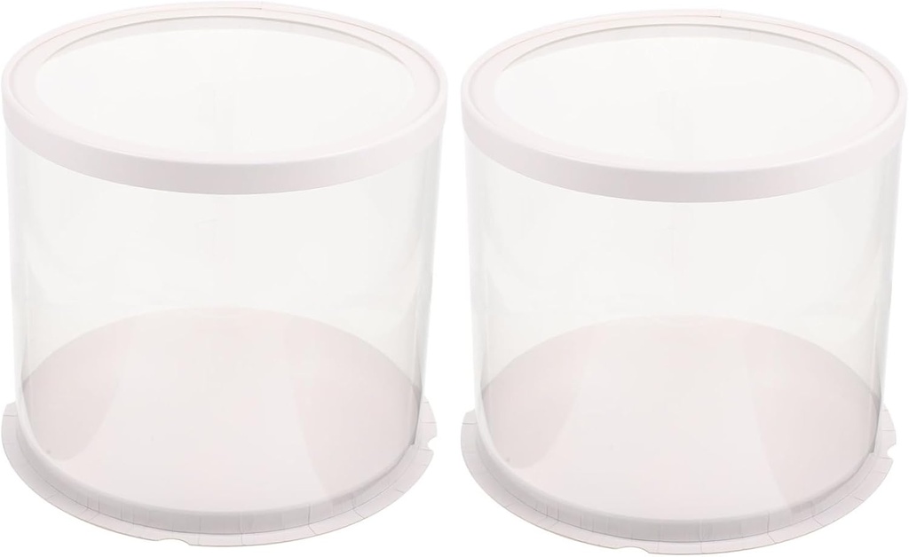2Pcs Clear Round Cake Carrier Boxes with Lid Double Birthday Packing Boxes for Cakes Cupcakes Desserts Easy to Assemble and Secure Closure
