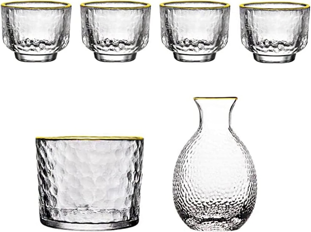 Glasses Sake Set with Warmer, 6pcs Japanese Sake Carafe Cups with Saki Warmer for Warmer and Cold Wine, Gift for Christmas