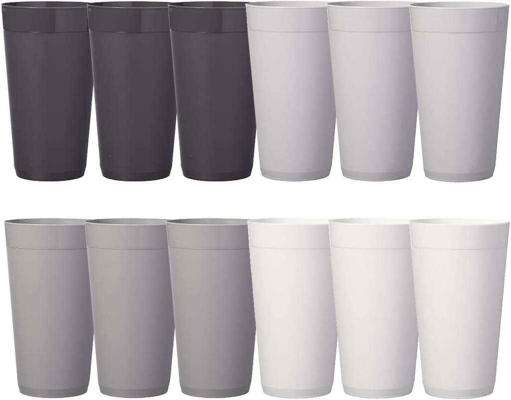 US Acrylic Newport 20 ounce Unbreakable Plastic Stackable Water Tumblers in Grey Stone | Set of 12 Drinking Cups | Reusable, BPA-free, Made in the USA, Top-rack Dishwasher and Microwave Safe