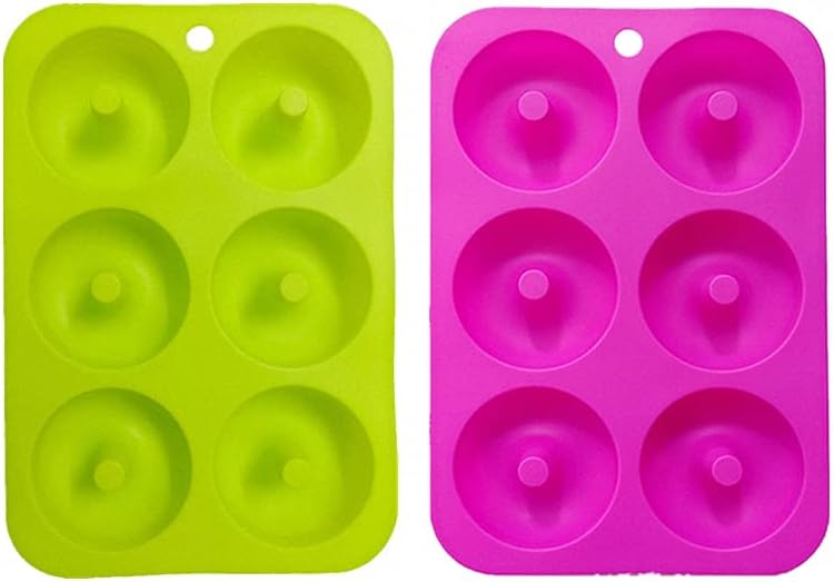 Ulalaza 2PCS Donut Pan Molds Non-Stick 6-Cavity Silicone Steel Donut Mold for Baking BPA Free Mold Sheet Tray Oven Microwave Dishwasher Freezer Safe Easy Clean