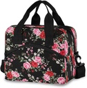 Floral Pink Red Roses Black Lunch Bag Adult Lunchbox Large, 11.4×7.1× 9.5 Inches