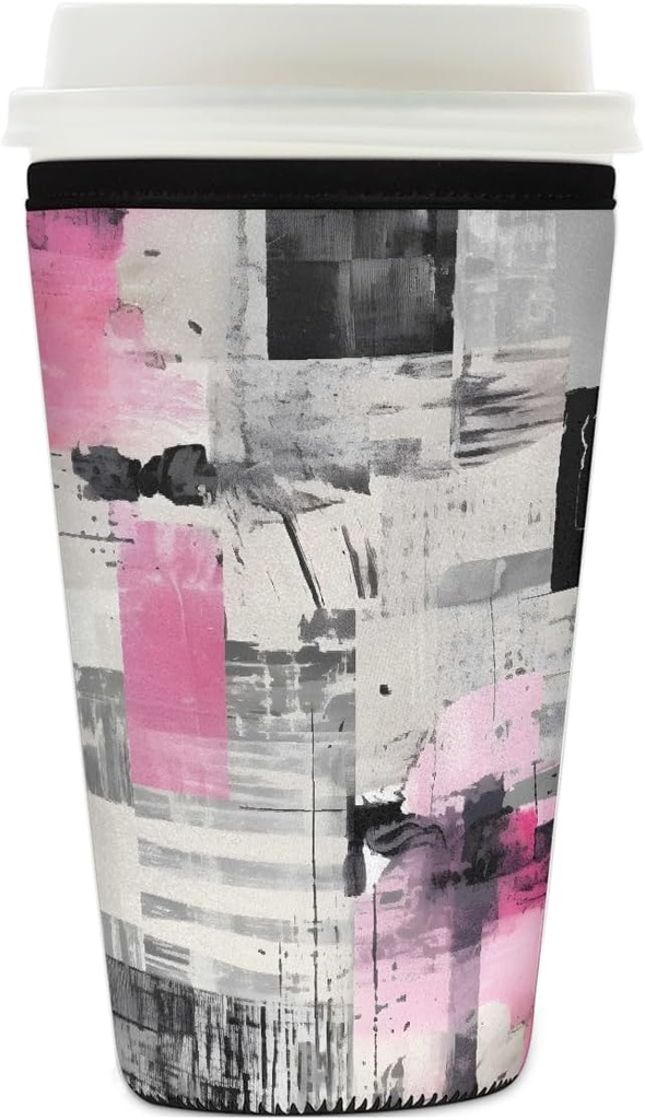 Abstract Oil Painting Reusable Iced Coffee Sleeve Neoprene Insulated Drink Holder, Washable Anti-Slip Cold Cup Sleeve for Tumblers Bottles Glasses 26-28oz