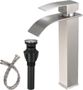 Waterfall Bathroom Faucet Brushed Nickel Stainless Steel Vessel Sink Faucet Tall Single Handle One Hole Deck Mount Bowl Vanity Sink Faucet with Pop-up Drain Stopper