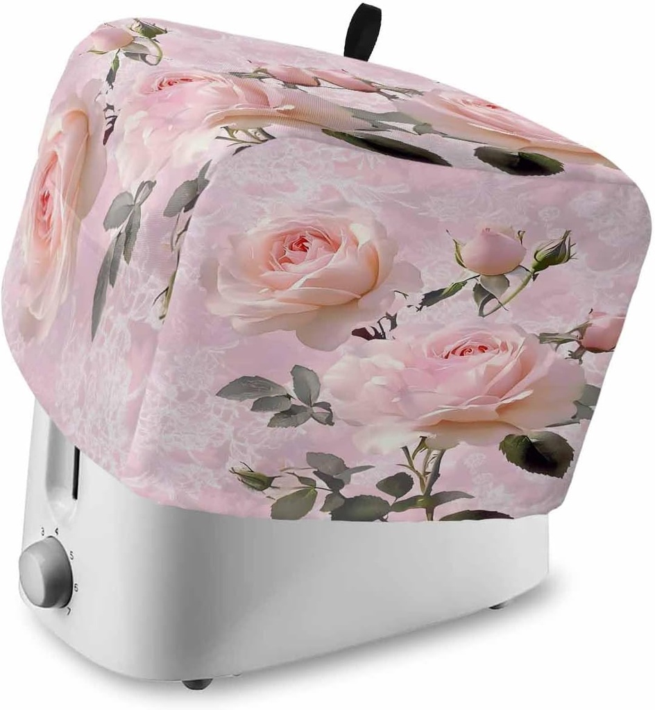 Romantic Pink Roses Toaster Cover 2 Slice, Kitchen Appliance Covers with Pocket & Loop, Watercolor Botanical Floral Polyester Bread Machine Covers Dust & Fingerprint Protection