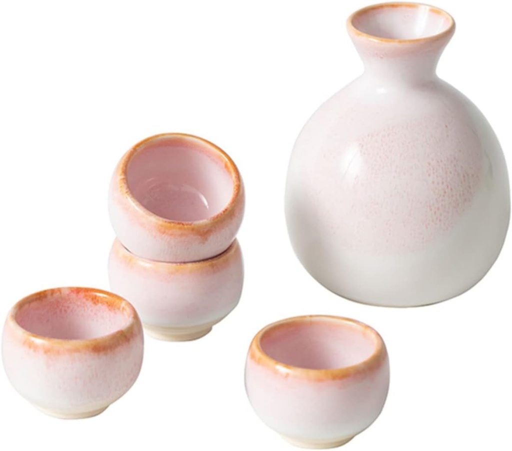 Sake Cup Set*5 Pieces Sake Set, Japanese Cherry Blossom Pink Traditional Retro Ceramics Sake Cup Set, Elegant Design Best Gift for Family and Friends, with 1 Sake Pot and 4 Sake Cups Mugs