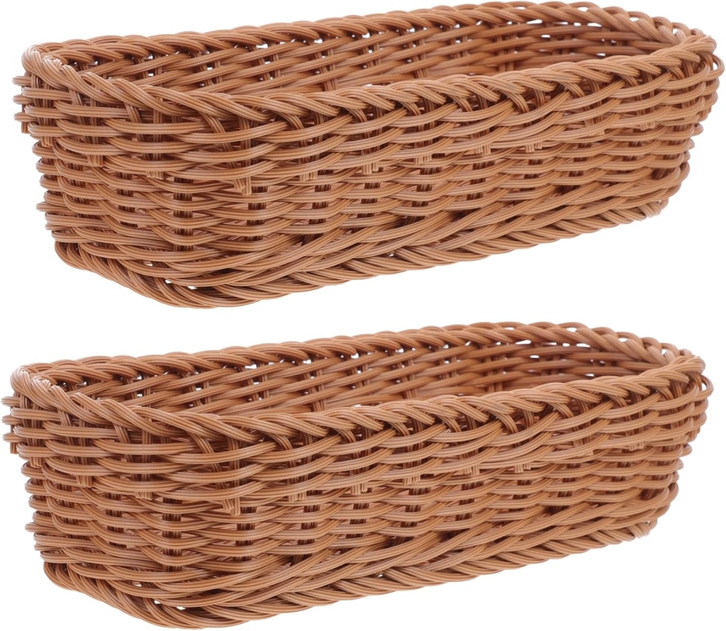 2pcs Versatile Picnic Basket Snack Basket Forks Chopsticks Rustic Bread for Desk Table