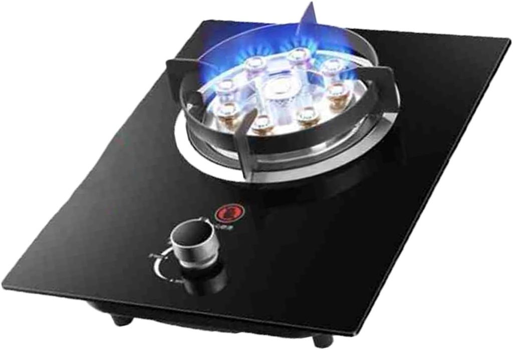 Gas Stove 430mm,5.2KW Gas Cooker 1 Burner,Gas/LP Gas Conversion Stove,Tempered Glass Cast Iron Pot Rack,with Flameout Protection,for Home Kitchen(NG)
