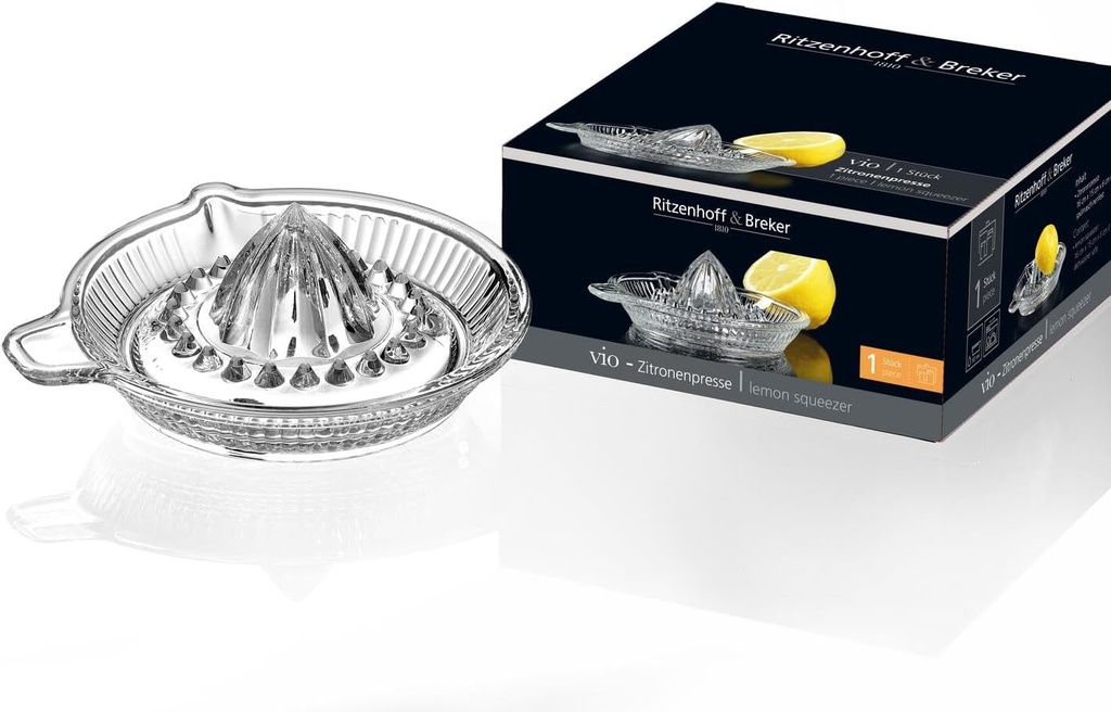 Ritzenhoff & Breker Vio 820003 Lemon Squeezer, Lemon Juicer, Citrus Press with Pouring Spout and Handle, Small Glass Juicer, 50 ml, 50 ml